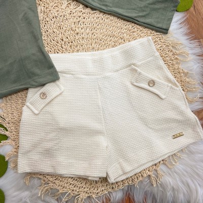 Conj. Blusa Manga Longa Botanic e Short - Verde Musgo e Areia